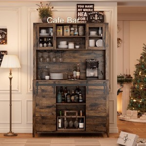 70'' Wine Coffee Bar Cabinet with Storage Hutch, Tall Kitchen Pantry Liquor Cabinet with Sliding Barn Doors for Home Dining Room - 1 of 4
