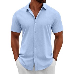 COOFANDY Men's Button Down Shirts Short Sleeve Casual Summer Beach Shirts Vacation Wedding Shirts - 1 of 4