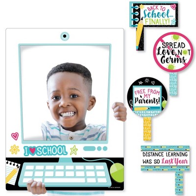 Big Dot of Happiness Goodbye Distance Learning - Back to School Classroom Decor Selfie Photo Booth Picture Frame & Props - Printed on Sturdy Material