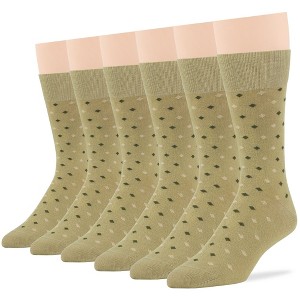 Men's Dress Socks Cotton - 6 pack- Seamless - Argyle, Dot, Striped - Shoe Size 9-12 L - Black, Brown | 7BIGSTARS KINGDOM - 1 of 4