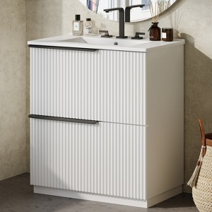 KTMBDW 30 Inch Bathroom Vanity with Undermount Sink, Small Bathroom Sink Cabinet, Modern Bathroom Storge Vanity, Fluted Finish - 1 of 4