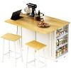 48 in Kitchen Island with Power Outlet, Drop Leaf, 2 Stools, Storage Cabinet and Drawers on Wheels for Kitchen or Dining Room-The Pop Home - 4 of 4