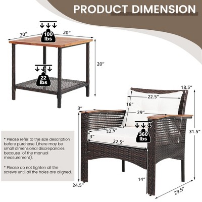 Outdoor 3-Piece Brown Rattan Furniture Set with Acacia Wood Tabletop