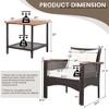 Costway 3PCS Patio Rattan Furniture Set Acacia Wood Table Top W/Shelf Cushioned - 4 of 4