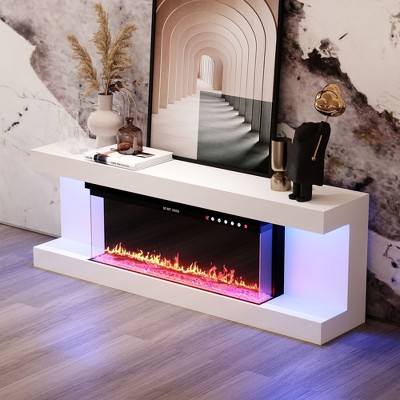 FUFU&GAGA 23.2"H*66.5"W TV Cabinet White Integrated Electronic Fireplace Coloured Lights Heating