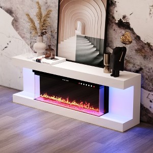 FUFU&GAGA 23.2"H*66.5"W TV Cabinet White Integrated Electronic Fireplace Coloured Lights Heating - 1 of 4