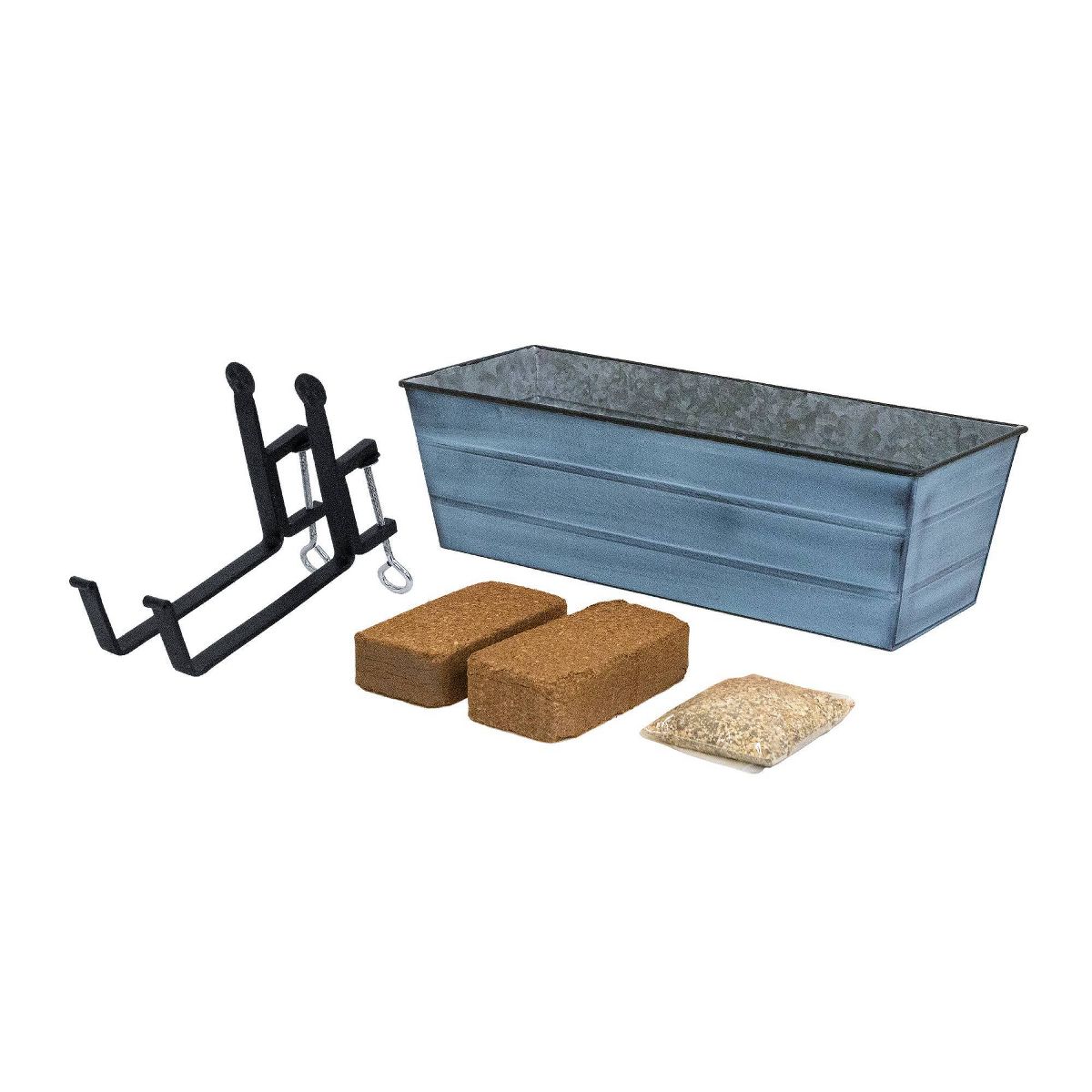 ACHLA Designs Medium Nantucket Rectangular Galvanized Steel Outdoor Planter Box with Mounting Bracket Blue
