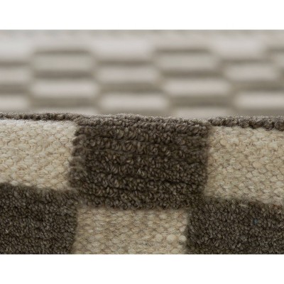 Charcoal and Beige Handwoven Wool Checkered 6' x 9' Rug
