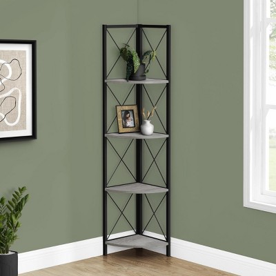 INFURNIC Decorative Bookshelf Corner Etagere Bookcase Metal Frame 4 Tier Shelves Space Saving for Office Bedroom, Gray, 17.5"*12.5"*59.25"