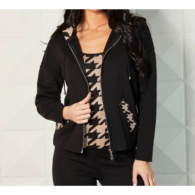 Women's Houndstooth Zip Hoodie Cardigan - Angel Apparel