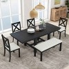 6 PCS Farmhouse Dining Set, Extendable Table and Dining Chairs and Bench, Solid Wood Frame Chair with Polyester Cushion-Coolbibila - 2 of 4