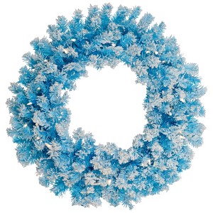 Northlight Pre-Lit Flocked Pine Artificial  Christmas Wreath - 24" - Sky Blue - Clear Lights - 1 of 4