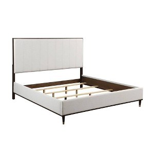 64.25" Queen Bed Carena Bed Light Gray Fabric White Brown Finish - Acme Furniture: Upholstered Headboard, Wood Frame, Box Spring Required - 1 of 4