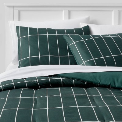Grid Print Microfiber Reversible Comforter & Sheet Set Dark Green - Room Essentials™