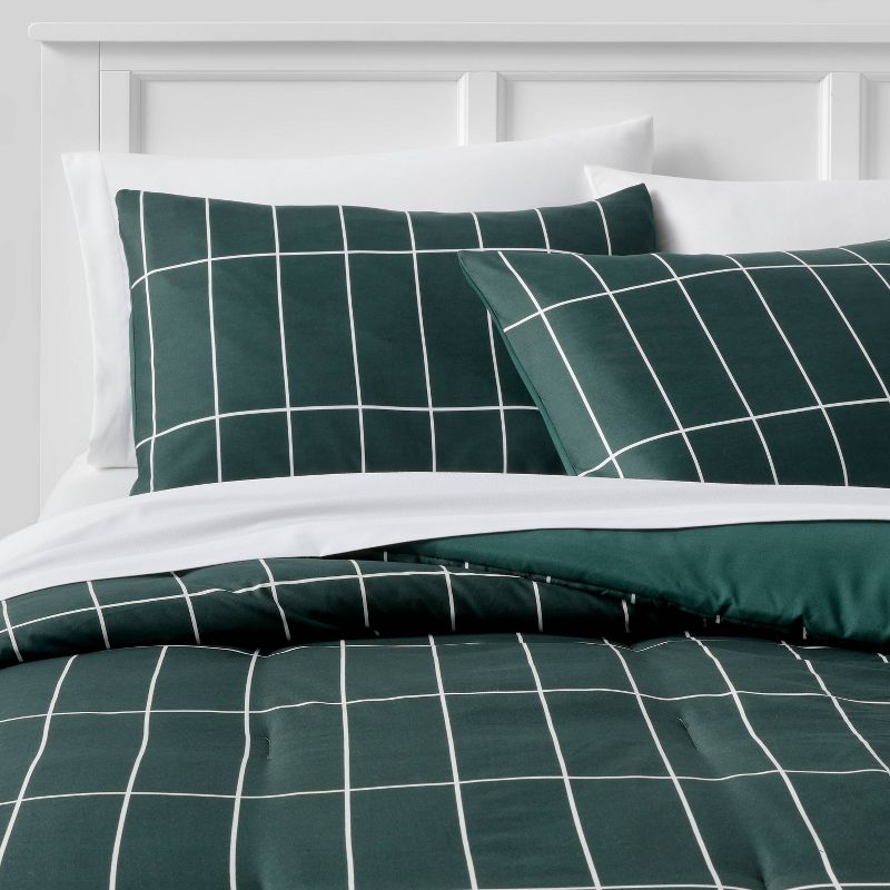 Grid Print Microfiber Reversible Comforter & Sheet Set Dark Green - Room Essentials™, 1 of 9