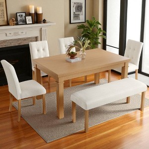 6-Piece Modern Dining Table Set with Bench and 4 Upholstered Chairs, Solid Wood Frame, Rectangular Kitchen Table for Dining Room, Farmhouse - 1 of 4