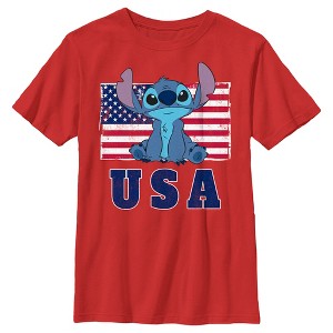 Boy's Lilo & Stitch Distressed Red, White, and Blue T-Shirt - 1 of 4