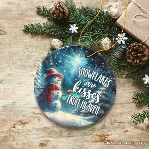 Snowflakes are Kisses from Heaven Christmas Ornament, Snowman in Magical Night Remembrance Gift| OrnamentallyYou - 1 of 4