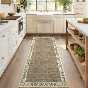 Machine Washable Modern Floral Bordered  Non Slip Area Rug for Living Room Soft Low Pile Indoor Aesthetic Carpet for Bedroom Dining Room Office - 1 of 4