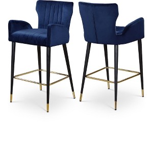 Meridian Furniture,Luxe Navy Velvet Stool, Set of 2 - 1 of 4
