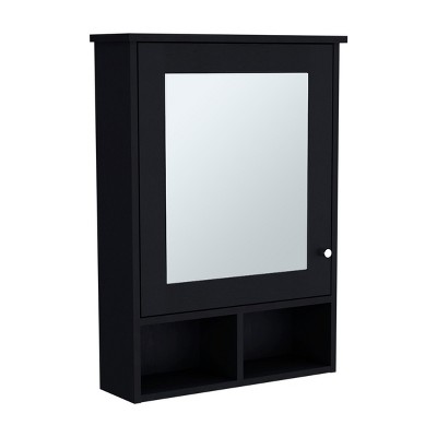 GlasFlength Decorative Wall Mirrors Vanity Mirrors Open Shelves Bathroom Decor Cabinet Accent Mirror for Bathroom Wall, Black, 20.9"*6.6"*29"