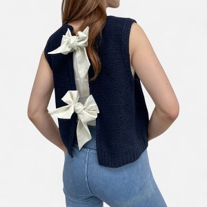 Anna-Kaci Women's Sleeveless Knit Vest with Back Bow Tie Accents and Open Back Detail - 1 of 4