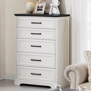 5 Drawer Dressers for Bedroom, 46" Tall Farmhouse Chest of Drawer with Wide Metal Handle, Wood Drawer Organizer for Bedroom, Hallway - 1 of 4
