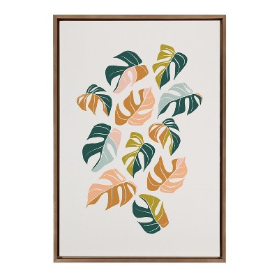 Kate and Laurel Sylvie Tropical Leaves 02 Framed Canvas by Alicia Schultz, 23x33, Gold