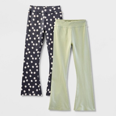 Girls' Adaptive 2pk Flare Leggings - Cat & Jack™ Dusted Olive Green/Black