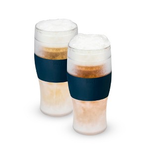 Host FREEZE Beer Glasses, Frozen Beer Mugs, Freezable Pint Glass Set, Insulated Beer Glass, Double Walled Glasses, 16oz, Set of 2, Varsity Blue - 1 of 4
