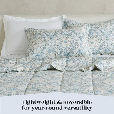 King Reversible Blue Floral Down Alternative Comforter Set
