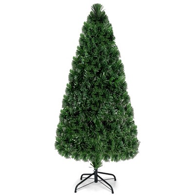 Tangkula 6'Pre-Lit Fiber Optic Artificial PVC Christmas Tree w/ Metal Stand (Indoor/Outdoor)