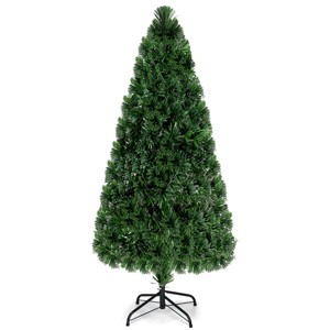 Tangkula 6'Pre-Lit Fiber Optic Artificial PVC Christmas Tree w/ Metal Stand (Indoor/Outdoor) - 1 of 4