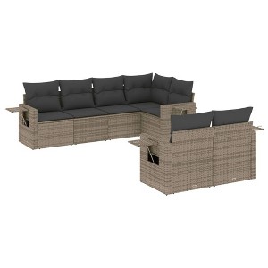 vidaXL 7 Piece Patio Sofa Set with Cushions - Gray Poly Rattan - 1 of 4