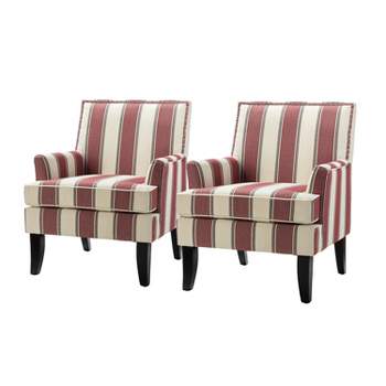 Set of 2 Sara Upholstered Accent Arm Chair with Nail Head Trim | Karat Home-Stripe Red