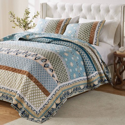 Thalia Blue Cotton Reversible Full Quilt Set