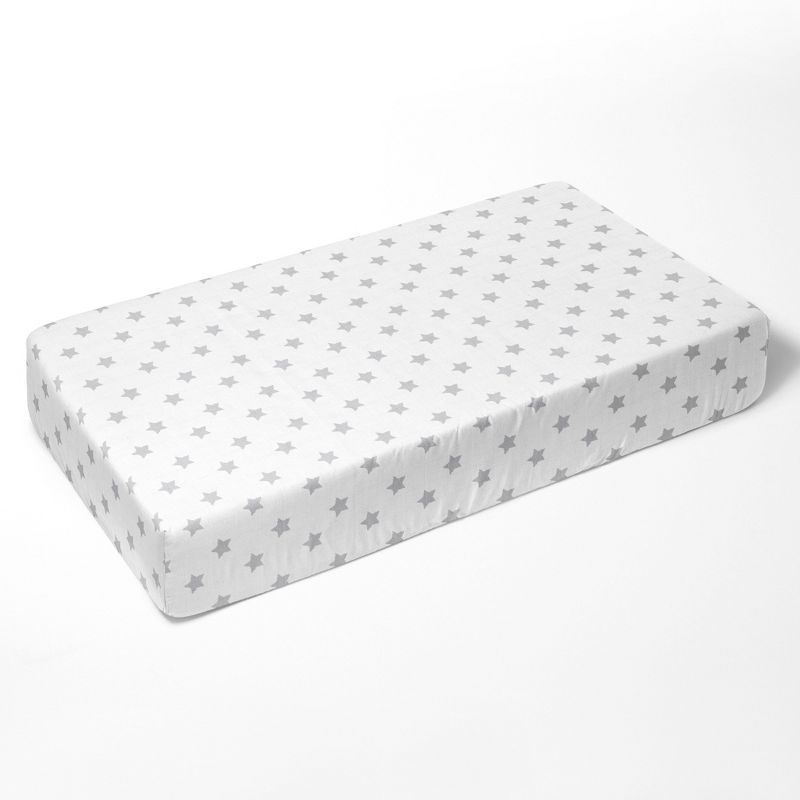 Bacati - Stars Gray Muslin 3 pc Toddler Bed Sheet Set 100 percent cotton, 4 of 7