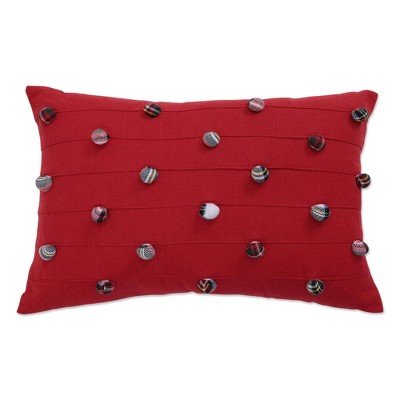 12"x20" Oversize Pom Pom Christmas Indoor Lumbar Throw Pillow Red - Pillow Perfect: Festive Plaid, Zippered