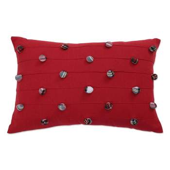 12"x20" Oversize Pom Pom Christmas Indoor Lumbar Throw Pillow Red - Pillow Perfect