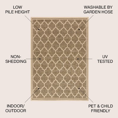 Trebol Moroccan Trellis Brown Beige 9' x 12' Indoor Outdoor Area Rug
