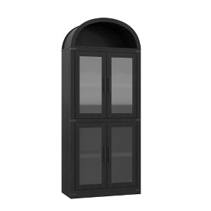 CuisinSmart 72in Tall Arched Bookshelf, Modern Farmhouse Bookcase with 4 Glass/Wood Doors & Open Shelf, Freestanding Display Cabinet Organizer - 1 of 4