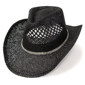 Western Express Twisted Straw Western Pinch Front Hat with Rhinestone Hat Band - 1 of 4