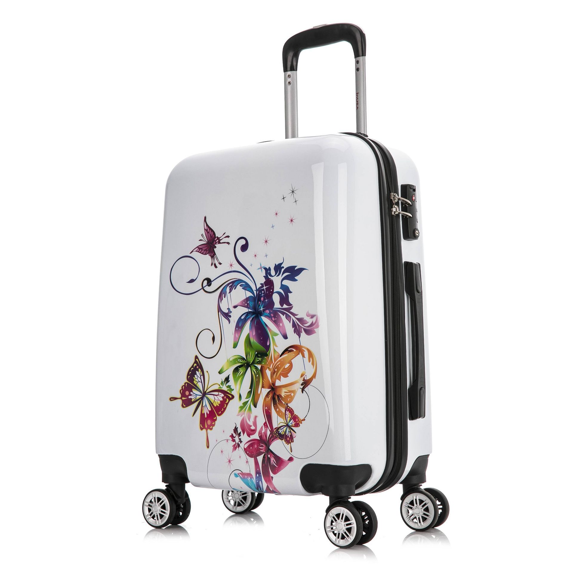InUSA Carry On 20" Fusion Print Lightweight Hardside Spinner Suitcase - White