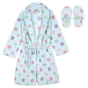 Sleep On It Girls Leopard Plush Fleece Shawl Collar Robe with Matching Fleece Slippers - 1 of 4