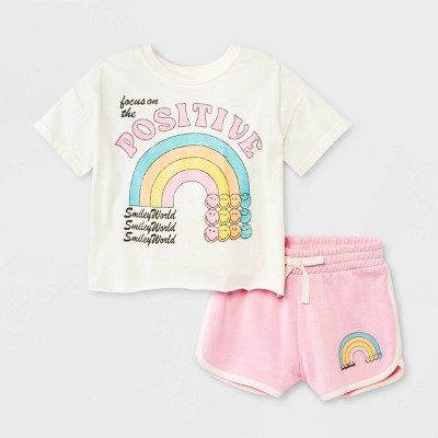 Toddler Girl Graphic Smiley Print Ruffled Short-sleeve Tee