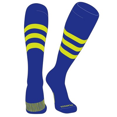 PEAR SOX Striped OTC Baseball, Softball, Football Socks (A) Royal, Neon Yellow