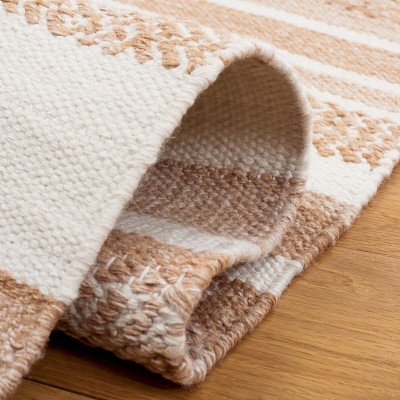 Ivory and Beige Striped Flat Woven Wool Area Rug, 5 x 8 ft