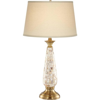 Barnes and Ivy Coastal Table Lamp Mother of Pearl Mosaic Tapered Drum Shade for Living Room Family Bedroom Bedside Nightstand