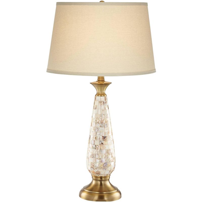 Barnes and Ivy Berach Coastal Table Lamp 29 3/4" Tall Mother of Pearl Mosaic Tapered Drum Shade for Bedroom Living Room Bedside Nightstand Office Kids, 1 of 6
