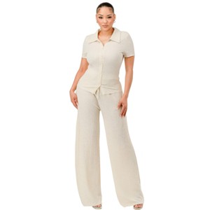 Slickblue Women’s Textured Polo & Pant Set, Button Down, Co-ord Outfit, Work & Weekend, 3 Color Options, Size S-L - 1 of 4